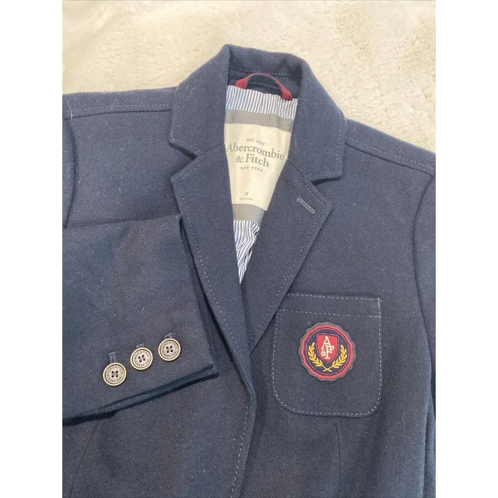 Abercrombie & Fitch‎ Navy Wool Blend Prep Lined Emblem Blazer Sz M